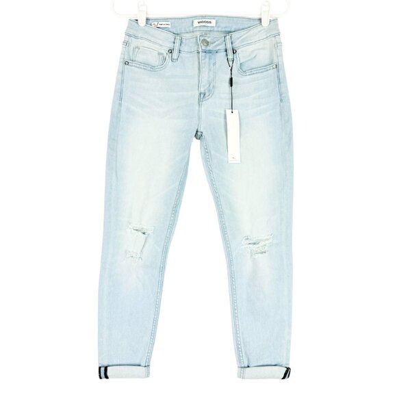 Vigoss Women Thompson Distressed Stretch Thomboy Leg Blue Denim Jeans Sz 27 NWT - Picture 1 of 12
